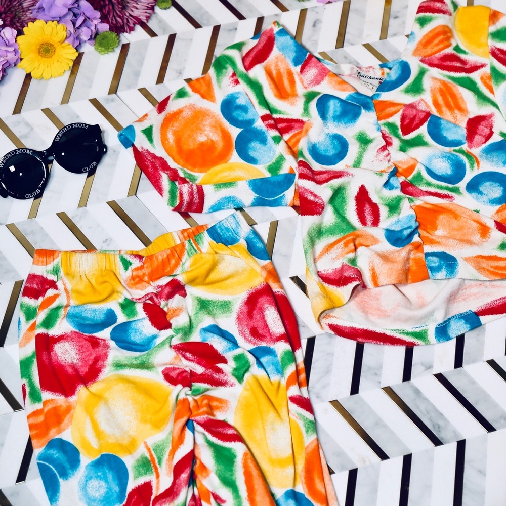 Vtg 90s Fruits MATCHING Bodycon Skirt Set SM